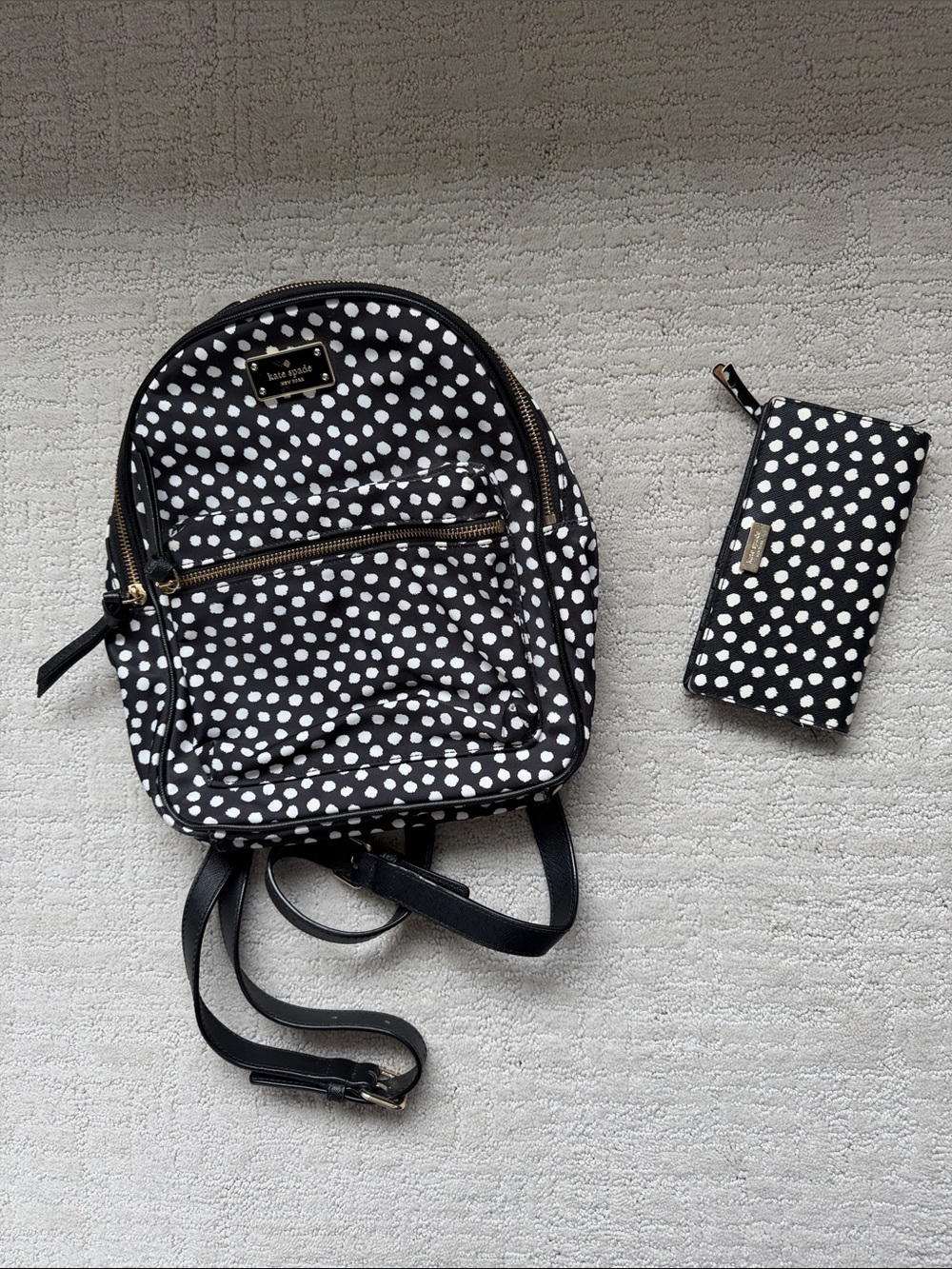kate spade Black and White Polka Dot Mini Backpack with Matching Wallet